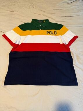 Polo by Ralph Lauren Green Yellow White Red Navy Striped Polo Shirt